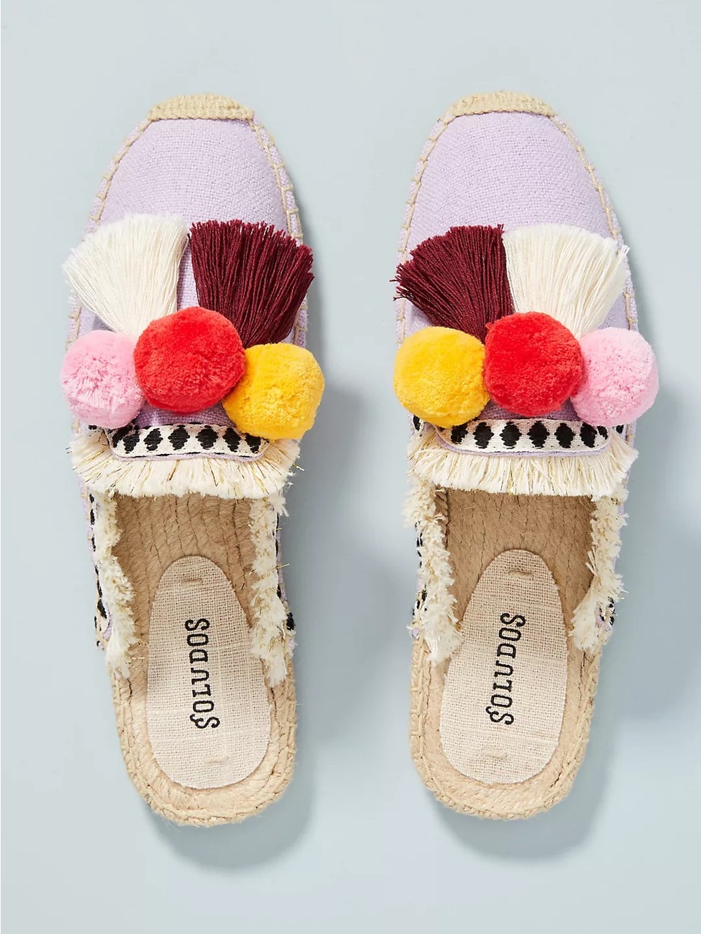 Soludos Coco Lilac Multicolor Pom Pom Espadrille Slides Sz 6 Anthroplogie Boho